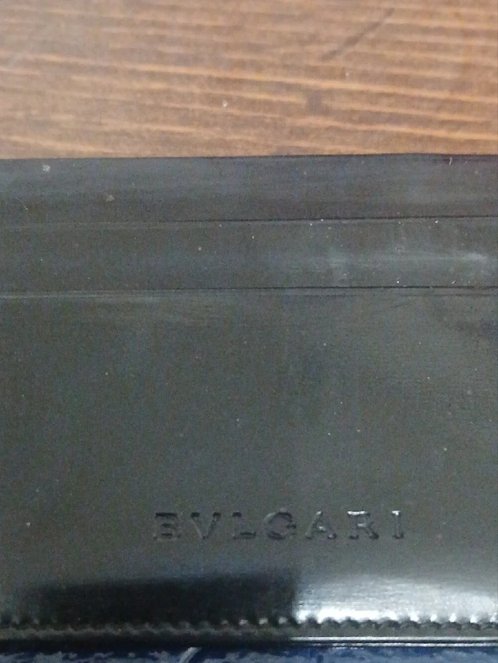 BVLGARI Black Leather Card Holder Vintage Used Smooth Leather